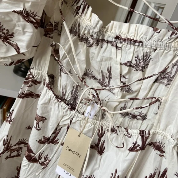 MANGO cactus print puff sleeve long dress blogger fave zara competitor - Picture 8 of 10